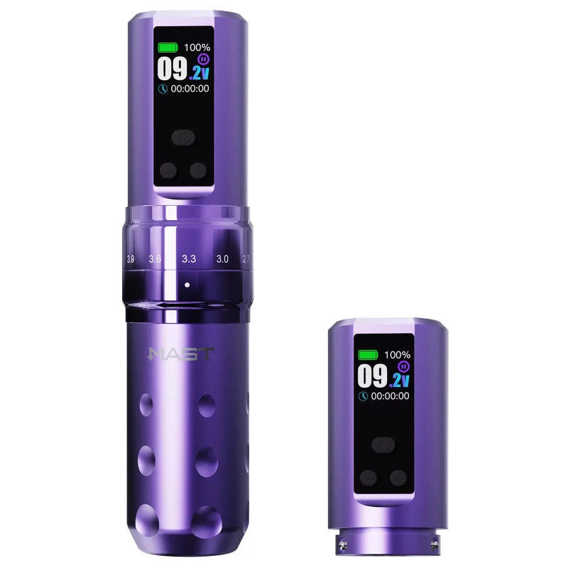 Mast Fold 2 Pro wireless tattoo machine with foldable design and sleek black finish, featuring adjustable needle mechanism.
