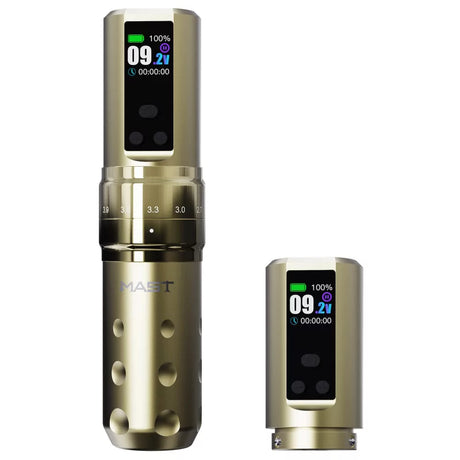 Mast Fold 2 Pro wireless tattoo machine with compact design, displayed with grip and needle, ideal for professional tattoo artists.