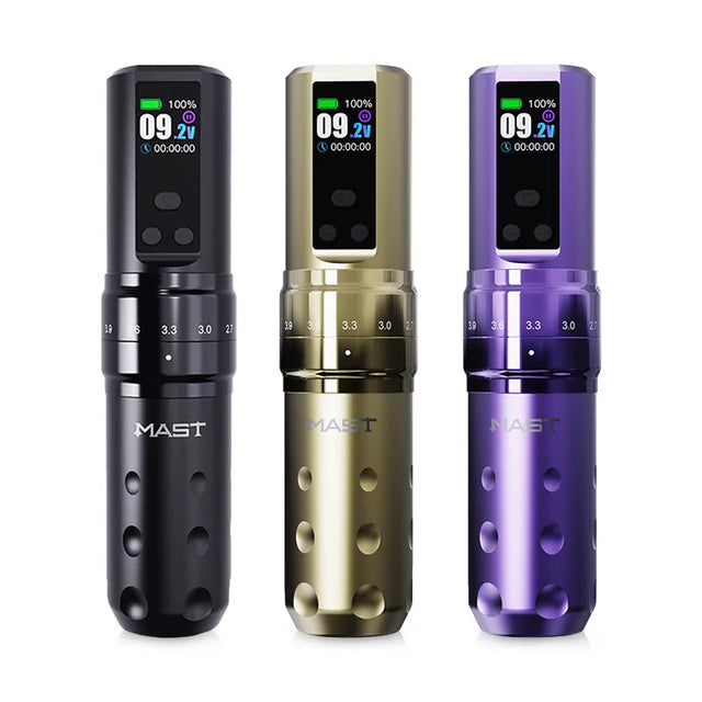 Mast Fold 2 Pro wireless tattoo machine with sleek black design and adjustable grip for professional tattooing.