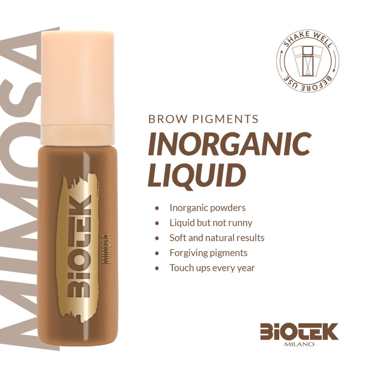 Biotek Mimosa Pigment 15ml bottle with label, showcasing natural botanical extract for skin pigmentation.