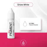 The Pigment Snow White Corrector Pigment in a 15ml bottle, featuring a white pigment for color correction and cosmetic applications.