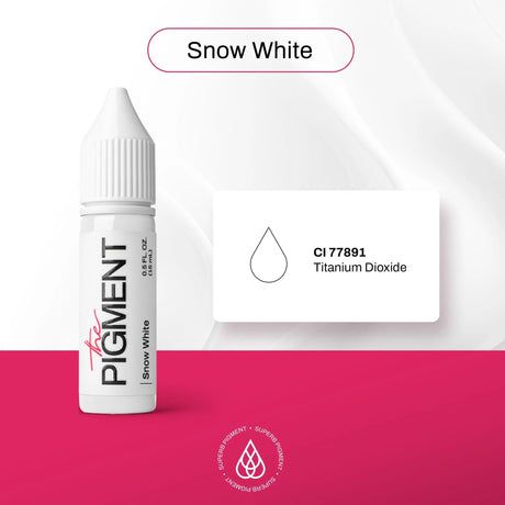 The Pigment Snow White Corrector Pigment in a 15ml bottle, featuring a white pigment for color correction and cosmetic applications.