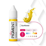 The Pigment Sunflower Corrector Pigment 15ml bottle with sunflower-themed label, used for skin tone correction.