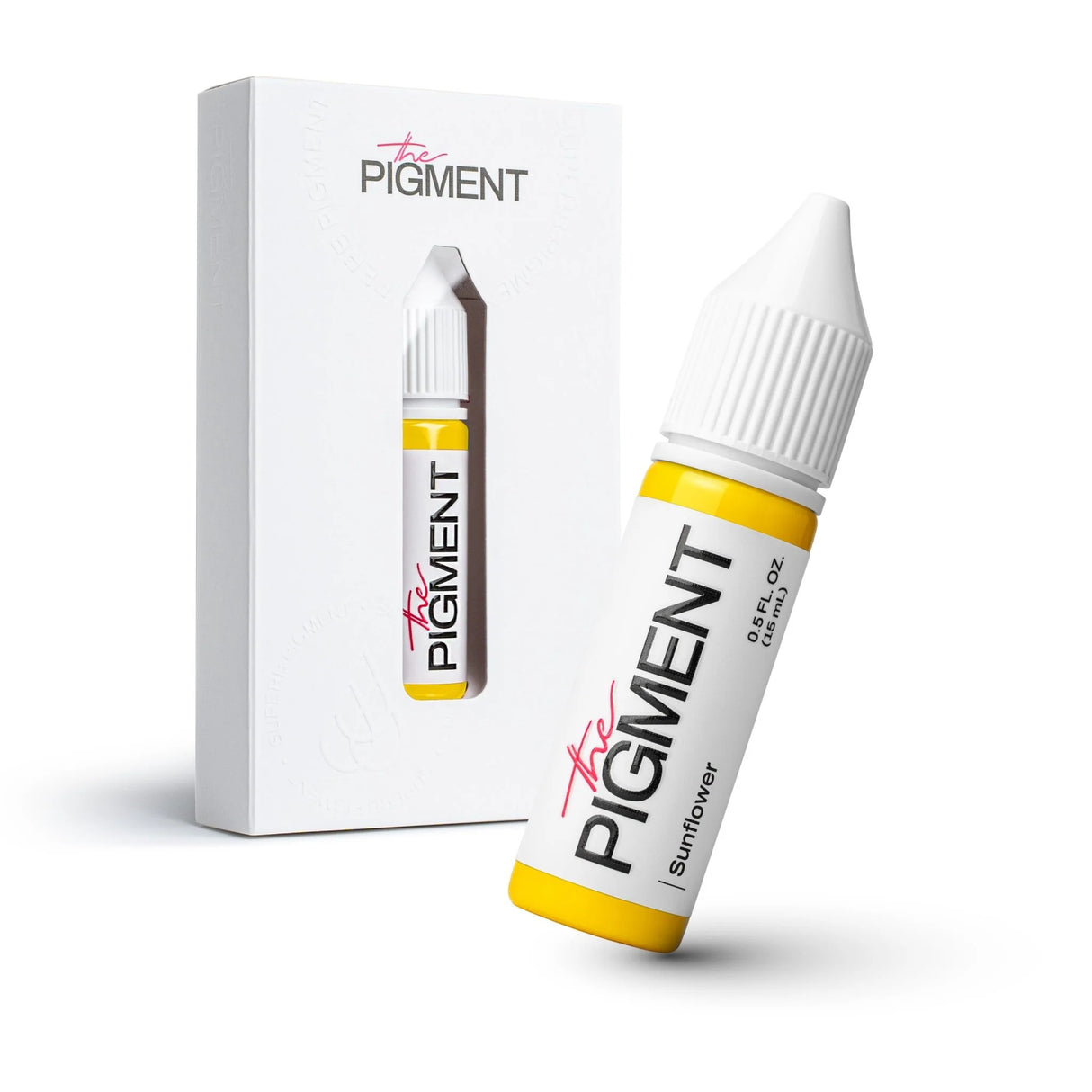 The Pigment Sunflower Corrector pigment in a 15ml bottle, with a clear label and yellow sunflower design, for color correction.