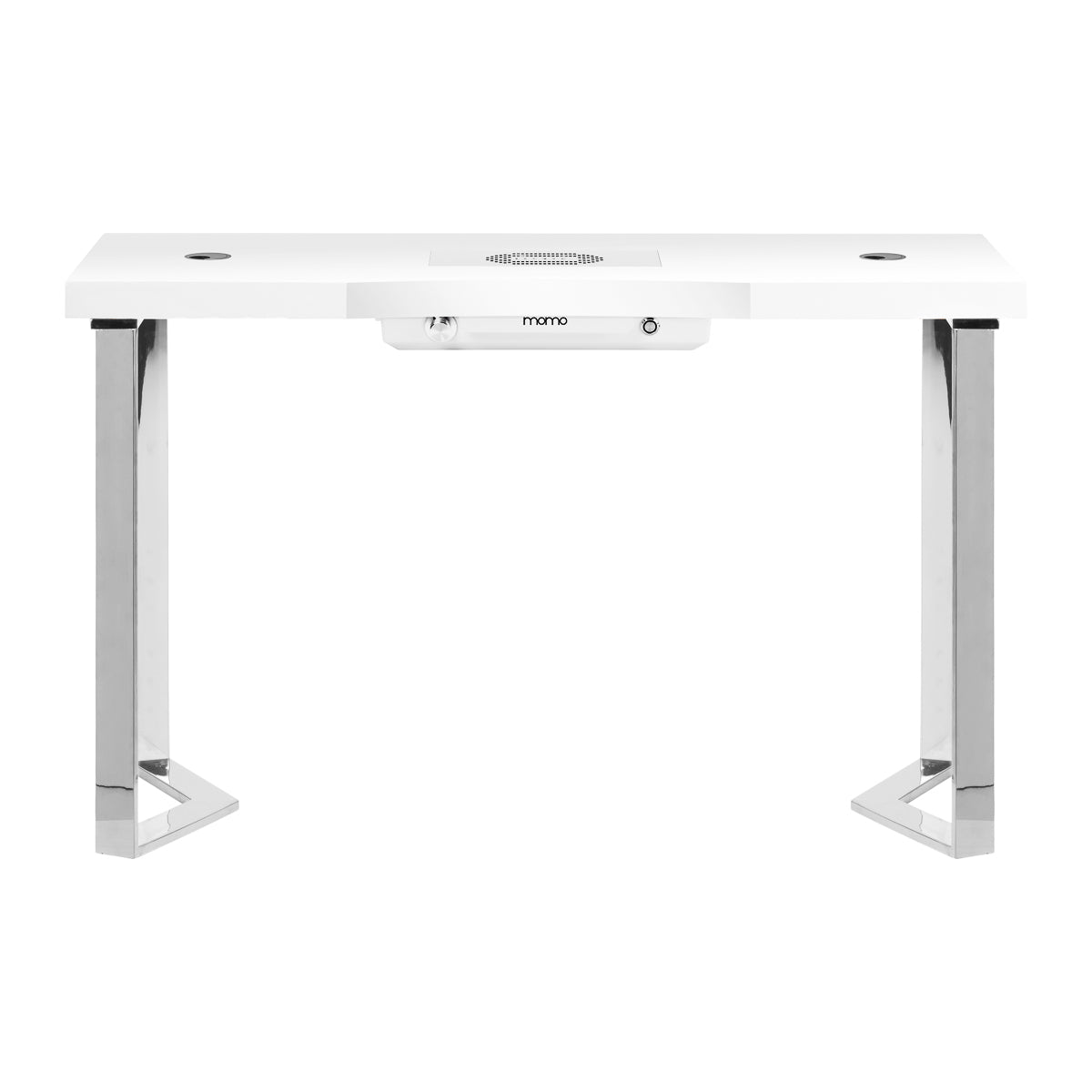 Momo 05-SL cosmetic desk with absorber, featuring a sleek white surface, storage compartments, and a built-in absorber for makeup tools.