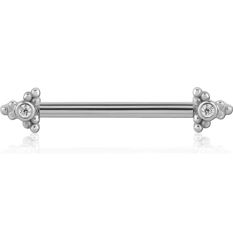 Kwadron nipple piercing earring with arrow design, silver-toned jewelry for body piercing, close-up of the earring on pierced skin.