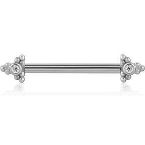 Kwadron nipple piercing earring with arrow design, silver-toned jewelry for body piercing, close-up of the earring on pierced skin.