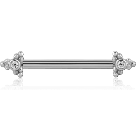 Kwadron nipple piercing earring with arrow design, silver-toned jewelry for body piercing, close-up of the earring on pierced skin.