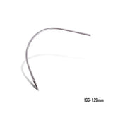 Close-up of BVShop precision straight and curved piercing needles displayed on a white background for professional body piercing.