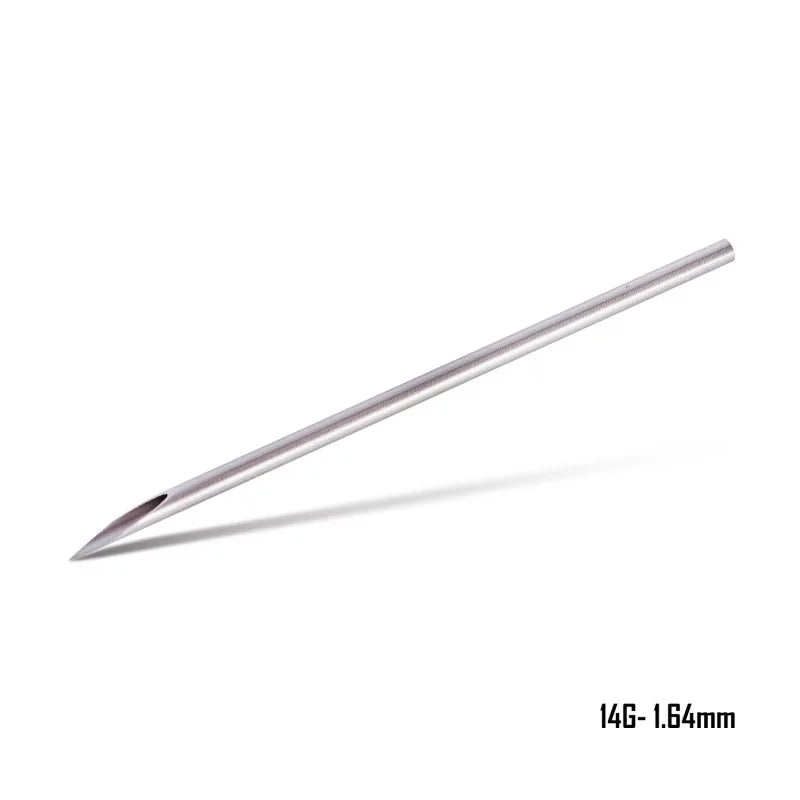 Killer Ink Precision Straight Piercing Needles arranged in a row, showcasing sterile, high-quality piercing needles for body jewelry.