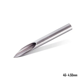 Close-up of Killer Ink Precision Straight Piercing Needles arranged neatly, showcasing their fine, sterile needle tips for body piercing.