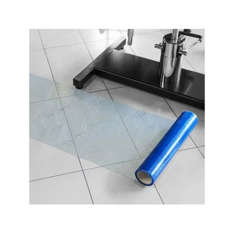 Blue protective foil film from BVShop, measuring 50cm by 75m, shown rolled out for surface protection and covering surfaces.