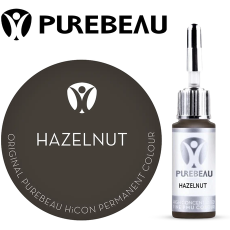 Purebeau Hazelnut 10ml HiCON, φιάλη χρωστικής φρυδιών και δείγμα χρώματος