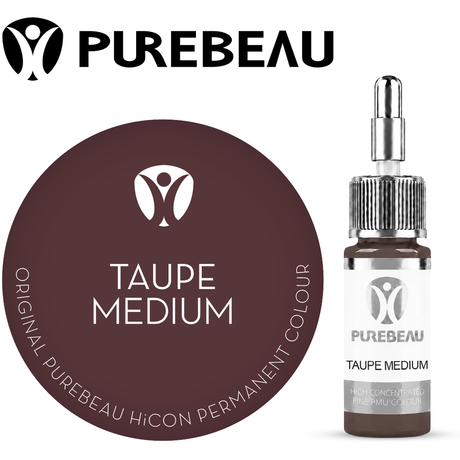 Purebeau Taupe Medium 10ml HiCON, φιάλη χρωστικής φρυδιών και δείγμα χρώματος