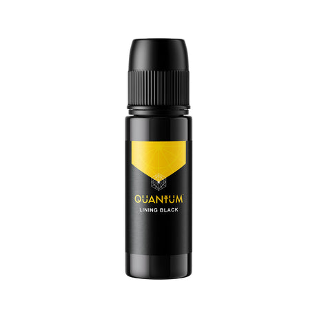 Quantum Gold Label Black Lining Tattoo Ink in 30ml or 120ml bottle, featuring smooth black ink for precise tattoo lines.