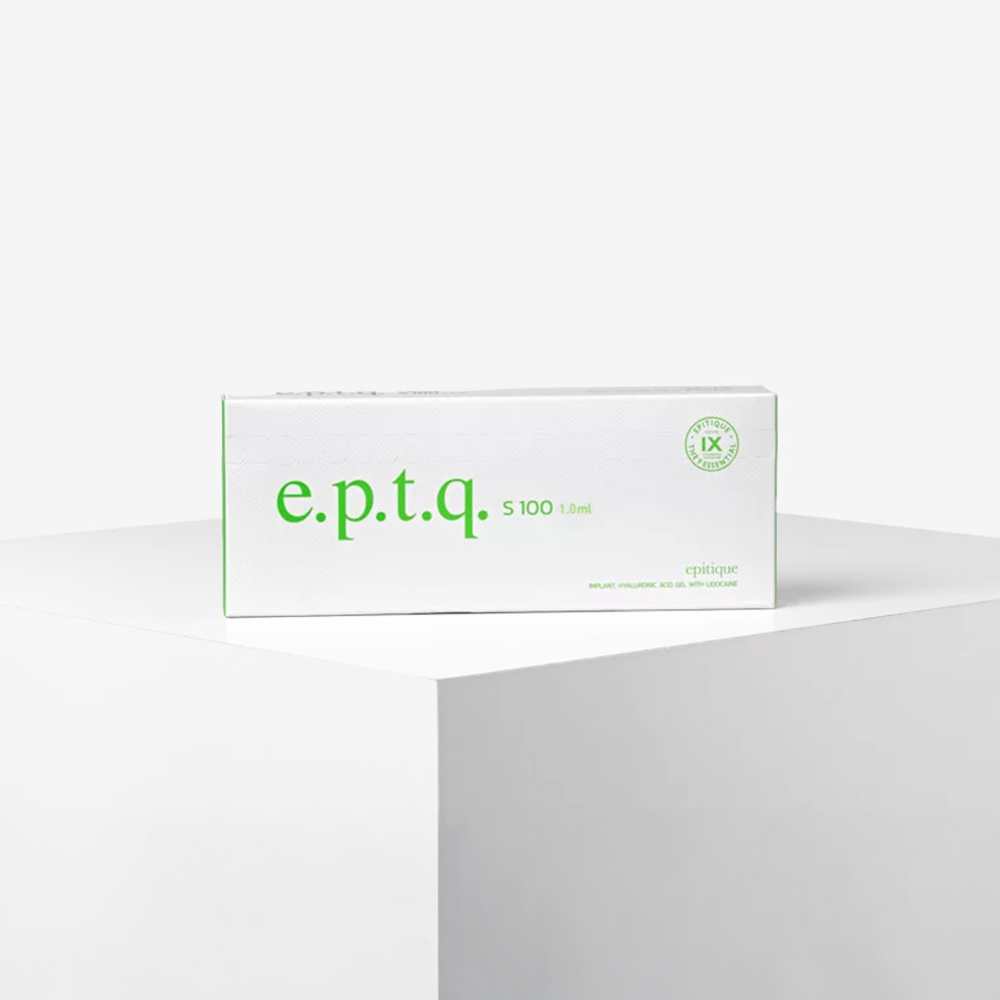 e.p.t.q. S100 Hyaluronic Filler 1 ml syringe showing clear hyaluronic gel ready for skincare or cosmetic use