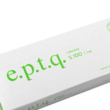 e.p.t.q. S100 Lidocaine Hyaluronic Filler syringe with clear 1.1 ml content and applicator tip for facial aesthetic treatment.