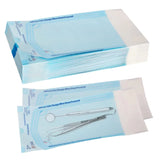 Self-sealing sterilization pouches by AVA, 200-pack, showing clear pouches with sealed edges and sterilization indicators.
