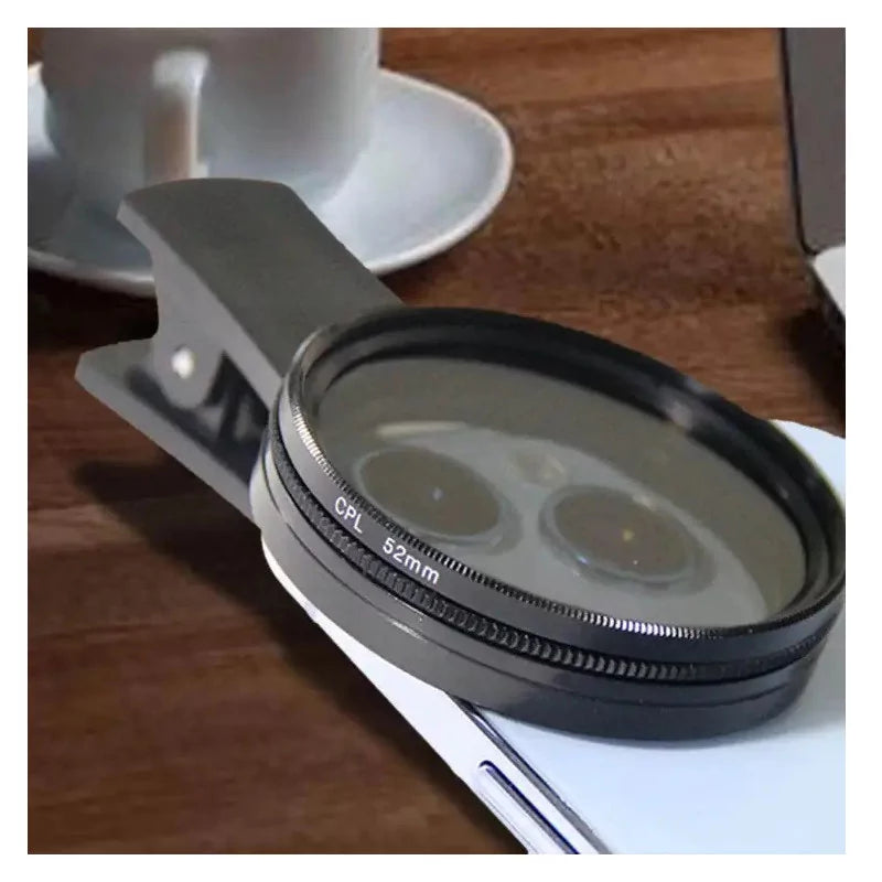 AVA Smartphone Tattoo Camera Lens 52mm CPL filter attached, showing clear, vibrant images with enhanced color and reduced glare.