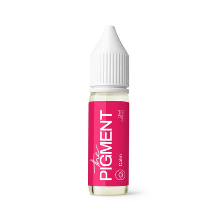 The Pigment Calm 15ml bottle featuring a white dropper cap and label, displayed on a neutral background.