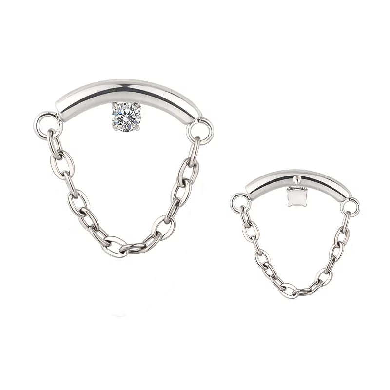 Titanium ring chain dangle jewelry with intricate design, featuring multiple interconnected rings and a dangling element.