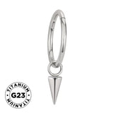 Titanium ring with spike dangle earring by BVShop, featuring a sleek, modern design with spikes hanging from a smooth titanium band.