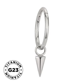 Titanium ring with spike dangle earring by BVShop, featuring a sleek, modern design with spikes hanging from a smooth titanium band.