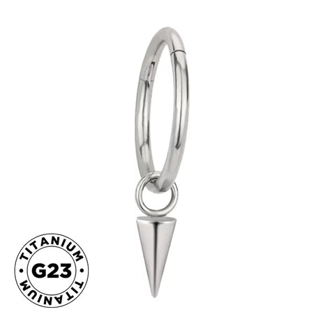 Titanium ring with spike dangle earring by BVShop, featuring a sleek, modern design with spikes hanging from a smooth titanium band.