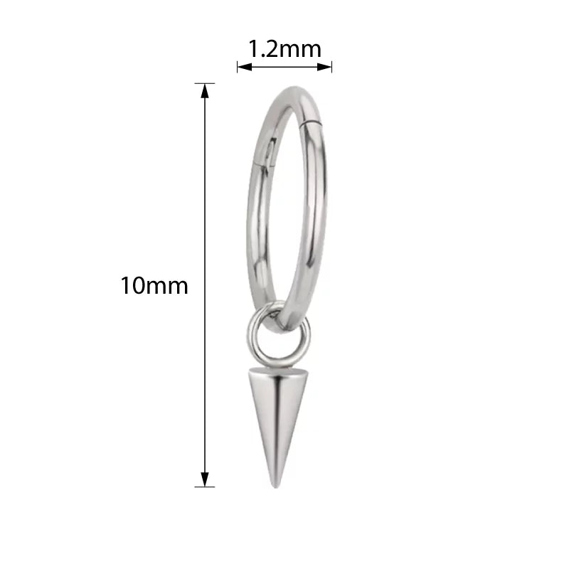 Titanium ring with spike dangle jewelry featuring a sleek, modern design, perfect for edgy fashion accessories.