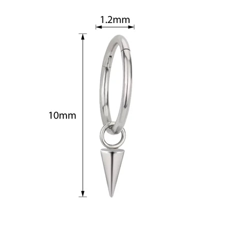 Titanium ring with spike dangle jewelry featuring a sleek, modern design, perfect for edgy fashion accessories.