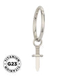 Titanium ring with sword-shaped dangle jewelry, featuring a sleek silver finish and intricate sword design for a modern look.