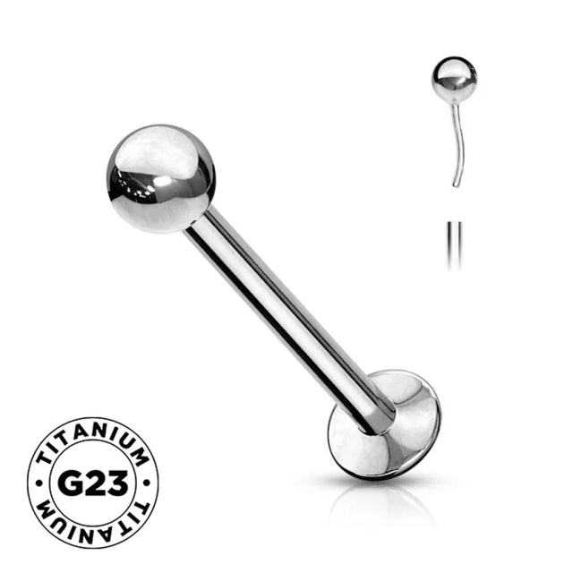 Titanium threadless ball top with labret post, body jewelry piercing accessory by BVShop, featuring smooth metallic finish and secure fit.