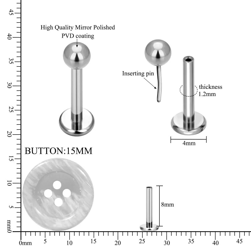 Titanium threadless ball top with labret style for body jewelry, shown on a white background.