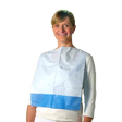 UNIGLOVES disposable bibs with blue PE pocket, 50-pack, featuring water-resistant material and adjustable neck for child feeding.