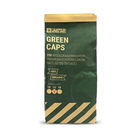 Unistar ECO paper ink cups, 200-pack, biodegradable disposable cups for hot beverages, with printed ink design, on a white background.