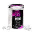 Unistar Muse plastic ink cups, 16mm size, 160-piece set for tattooing or art applications, shown stacked and ready for use.