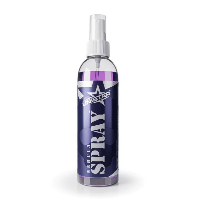 Unistar Nebula Tattoo Spray 240ml bottle with spray nozzle, designed for tattoo aftercare and skin hydration.