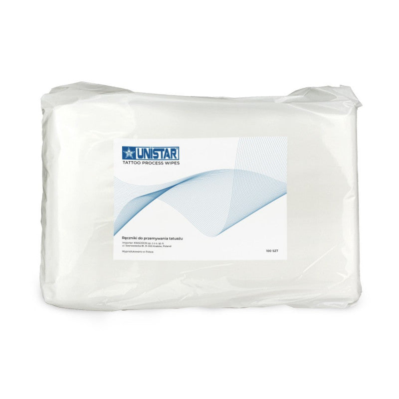Unistar Tattoo Towels 100 pcs, 20x13cm, white cotton towels used for tattooing and cleaning during tattoo sessions