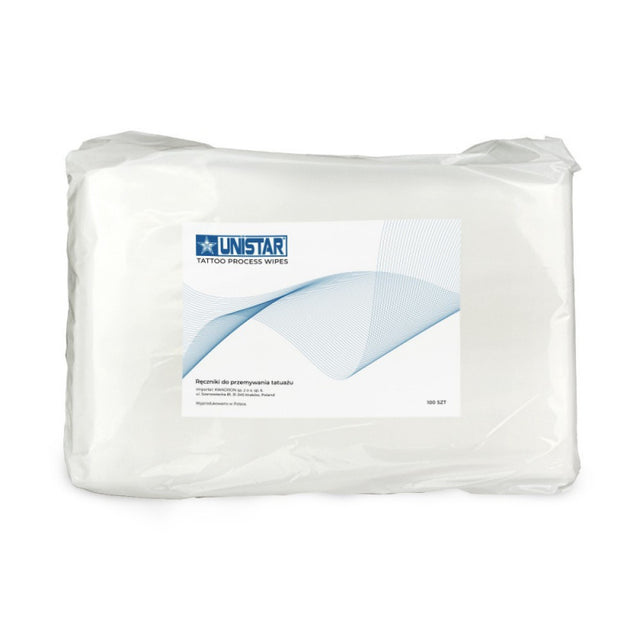 Unistar Tattoo Towels 100 pcs, 20x13cm, white cotton towels used for tattooing and cleaning during tattoo sessions