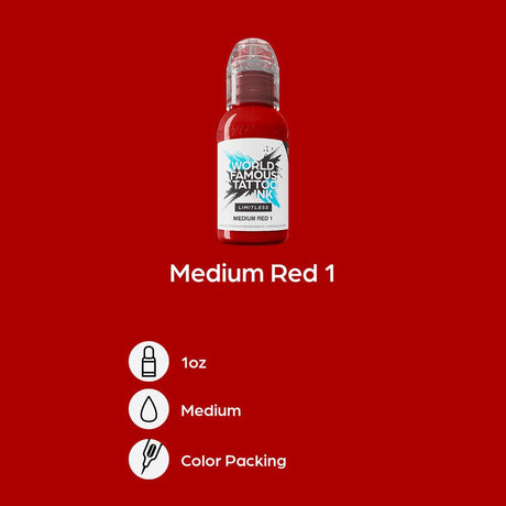 World Famous Limitless Tattoo Ink Medium Red 1 30ml - BVShop